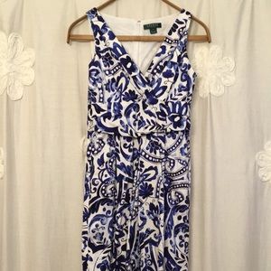 Lauren Ralph Lauren Blue and White Floral A Line Cotton Dress Size 8